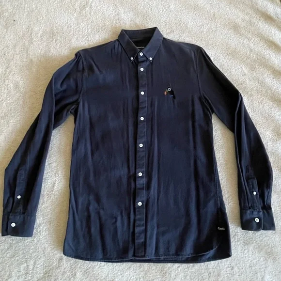 Barney Cools navy blue Flanel shirt with Toucan logo - Picture 2 of 11